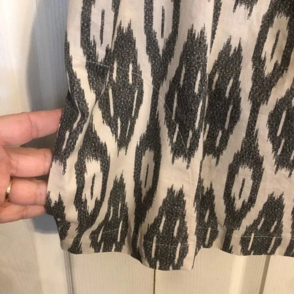 J. CREW Size 0 Beige Gray Ikat Ruffle Flounce Sleeveless Cotton Tank Top Blouse